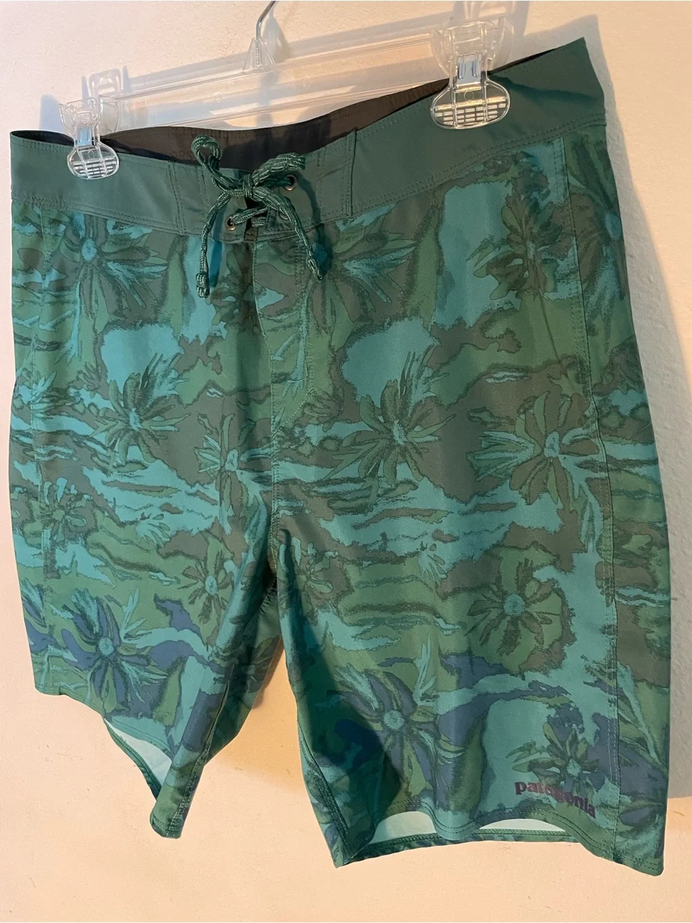 Patagonia Teal and Dark Green Floral Board Shorts
